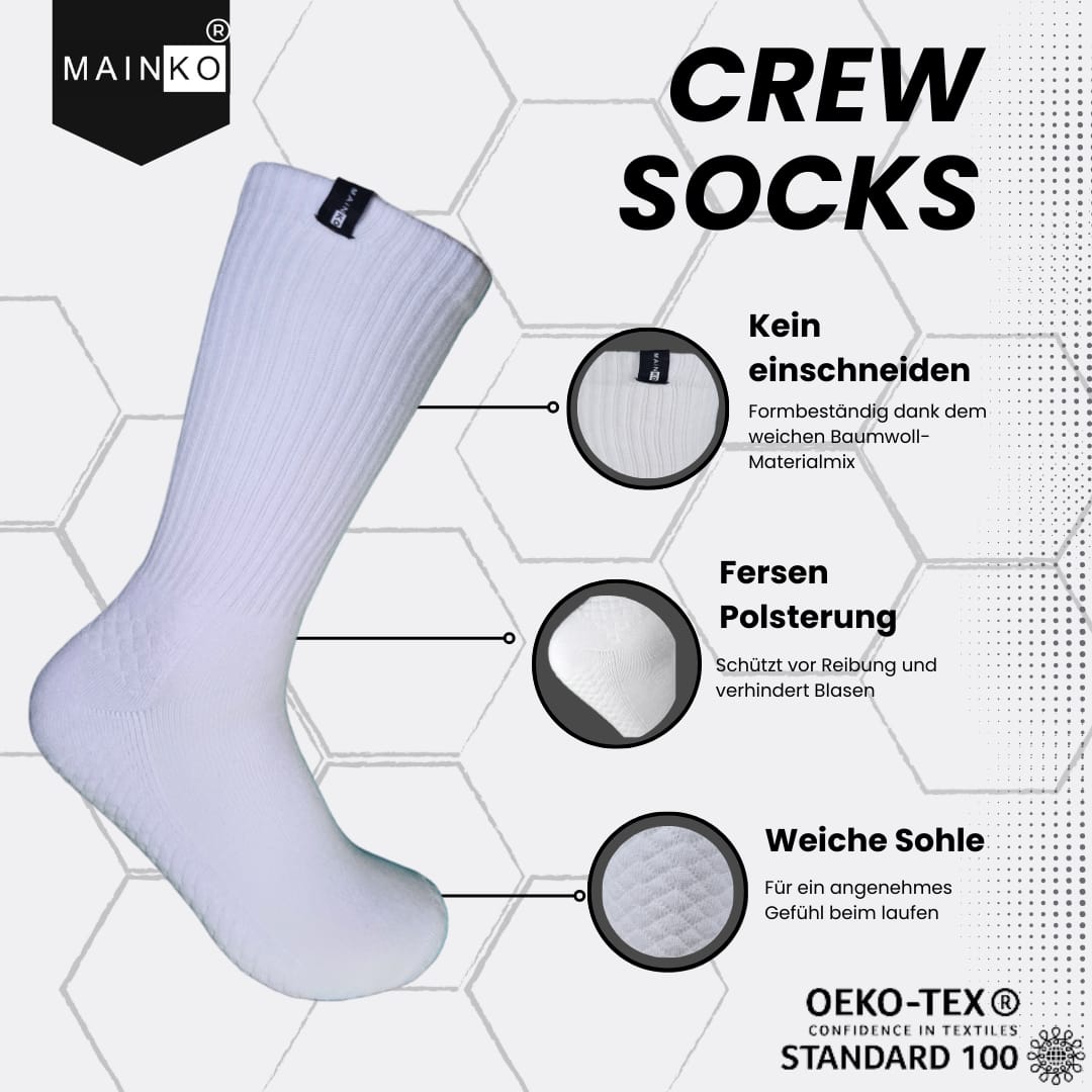 MAINKO ® Tenissocken Sportsocken Unisex, Weiße Socken Herren, Sportsocken, Tennissocken Damen, Weiße Socken, Socken Weiß