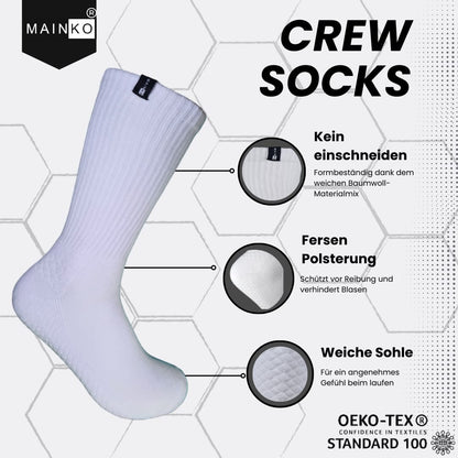 MAINKO ® Tenissocken Sportsocken Unisex, Weiße Socken Herren, Sportsocken, Tennissocken Damen, Weiße Socken, Socken Weiß